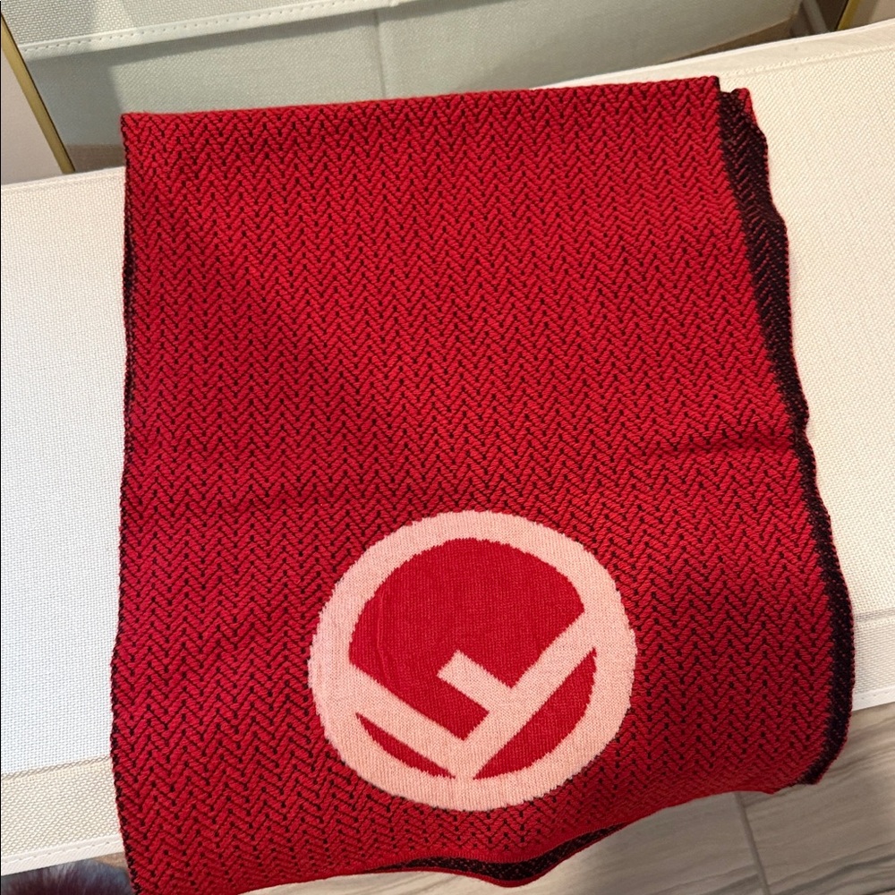 Fendi Red and Black Wool Scarf